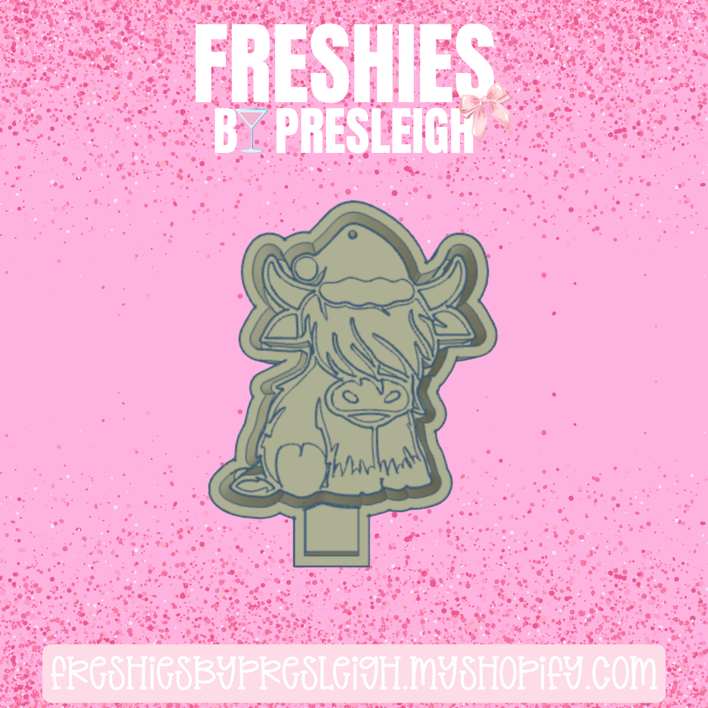 Santa Hat Highland Cow Freshie Mold