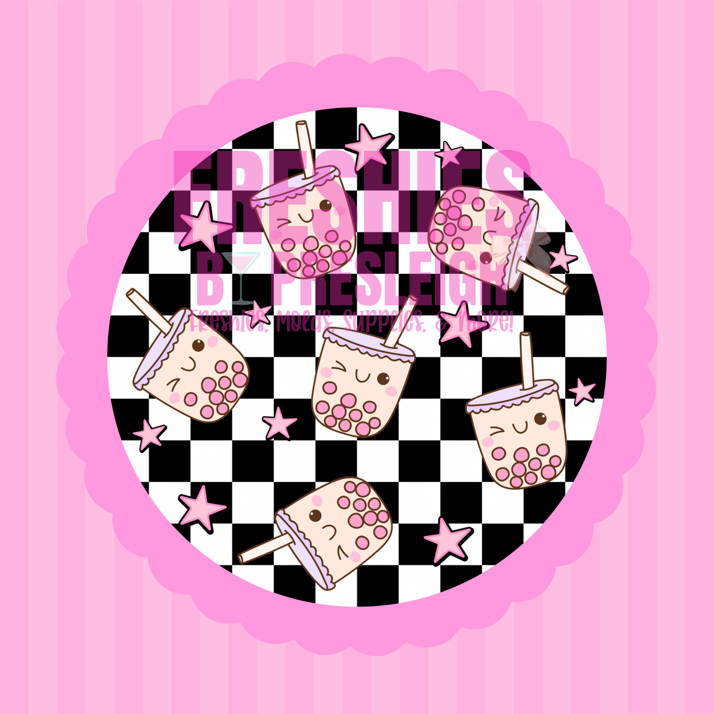 Checkered Boba Freshie Card Stock