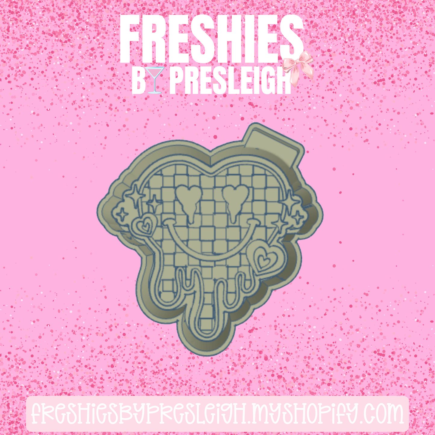 Checkered Heart Drip Smiley Freshie Mold