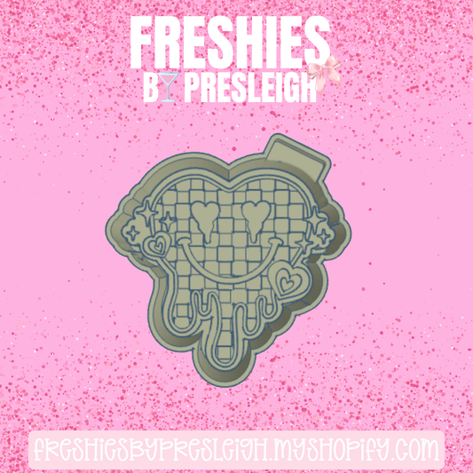 Checkered Heart Drip Smiley Freshie Mold