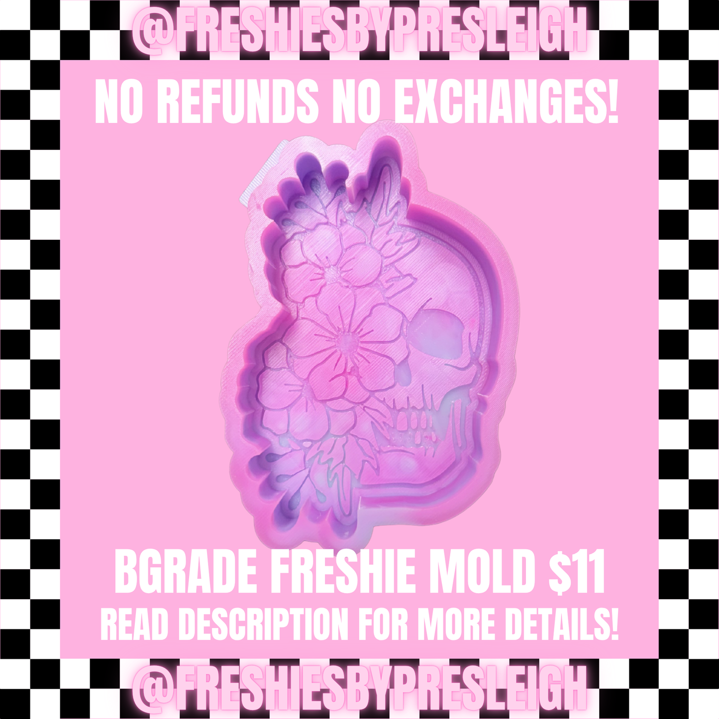 B-Grade Floral Skull Freshie Mold